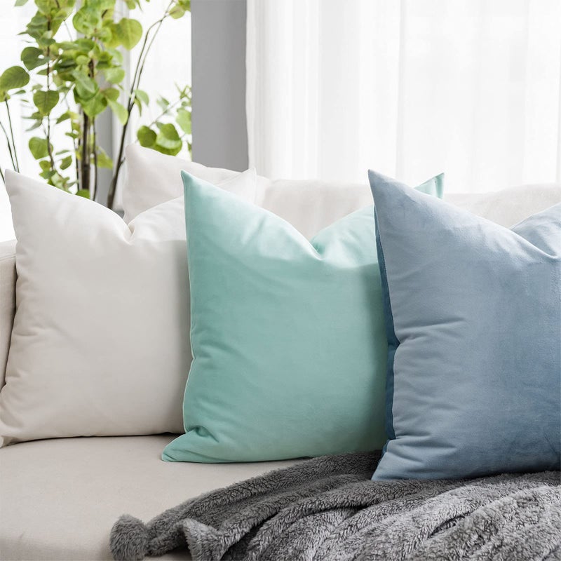 QUAFOO Cream White Couch Velvet Throw Pillow Covers 24x24 inch Set of 2 with Zipper Decorative Luxury Soft Solid Rectangle Cushion Covers Case for Sofa Bed Living Room Car - Image 2